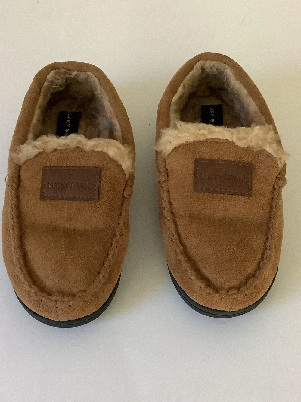 Lucky Brand Kids Brown Faux-Shearling Moccasin Slippers Unisex